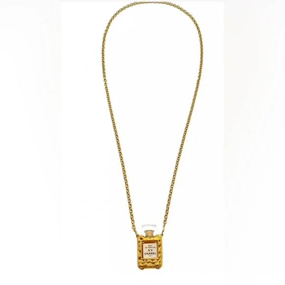 CHANEL Vintage Necklace No.5 Perfume Gold Necklace W/original Box - Picture 3 of 13